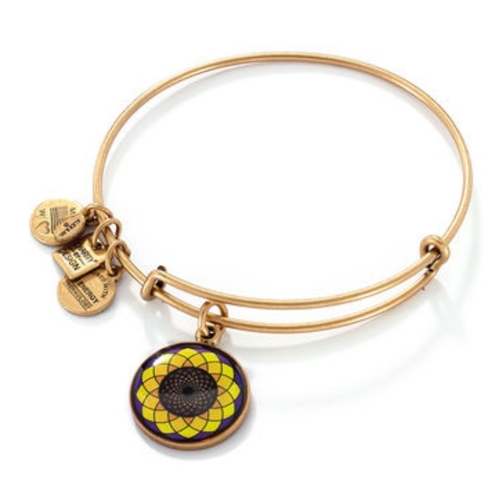 Alex and Ani Multi-Color Epoxy Sunflower Charm Bangle in Gold-Tone Brass